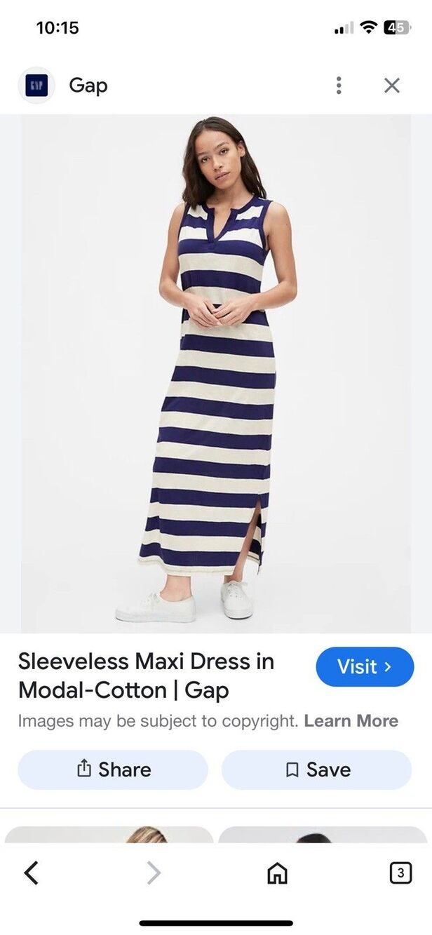 Gap Sleeveless Striped Maxi Dress, XS Nautical Coastal Sporty Americana - Picture 1 of 8